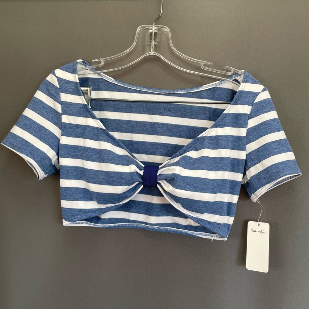 Splendid Anthropologie striped crop top bralette rutched knot tie shirt